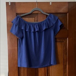 LOFT Royal Blue Ruffle Off-Shoulder Blouse